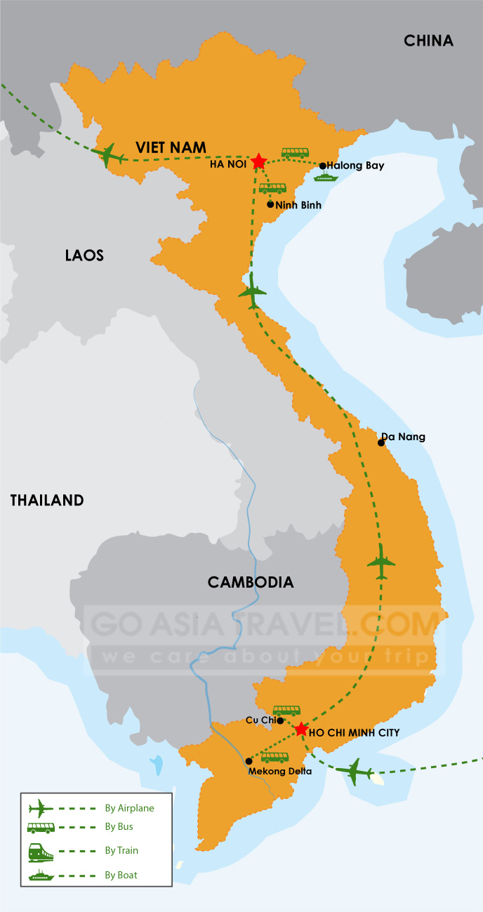Tour map: Ho Chi Minh Ha noi by flight